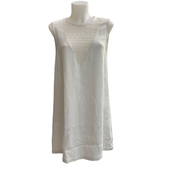 REBECCA MINKOFF IVORY SLEEVELESS SHIFT DRESS, Lace V neck details sz Medium - Picture 1 of 11